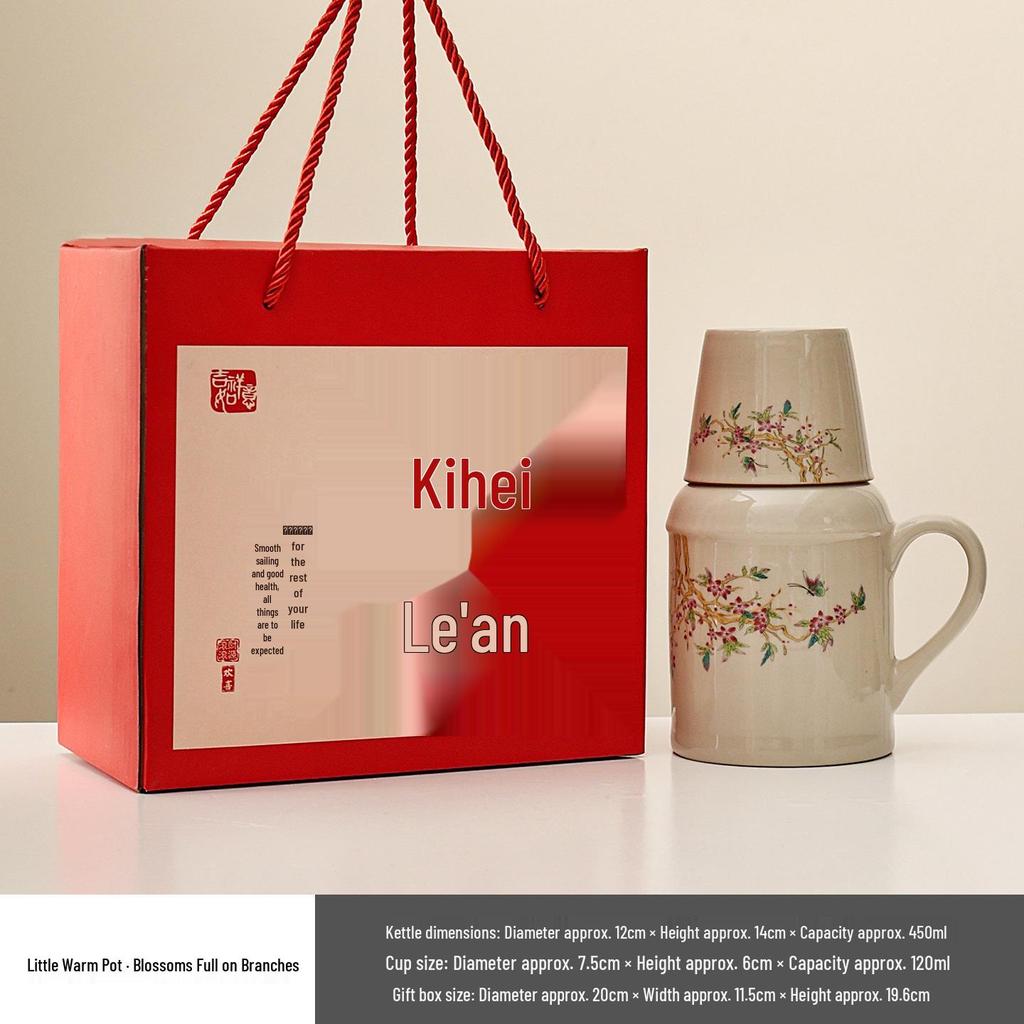 Ru Kiln Ceramic Insulated Teapot Set: Mute Thermos Pot with Teacup and Lid, Large Capacity, Chinese Style Office Cup.