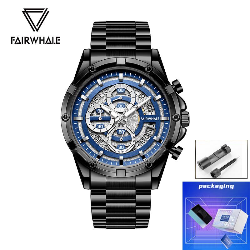 Mark Fairwhale Brand Men's Quartz Watches Stainless Steel Strap Waterproof Luminous Multifunctional Date Chronograph Watch Men