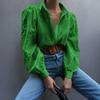 Elegant Loose Fashion Lace Women Shirt Casual Hollow Out Puff Long Sleeve Top Single-breasted Office Blouse Solid Sweet Simple Lapel Women's Clothing