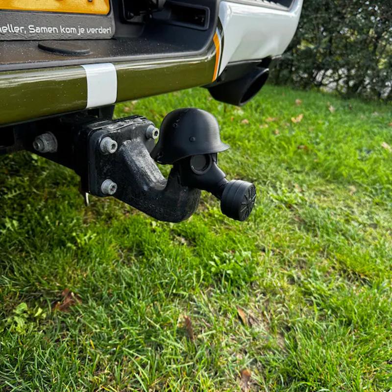 Trailer Hitch Cover With Steel Helmet And Gas Mask 3d Printed Trailer Hitch Ball Cover Prevent Receiver Tube From Rusting