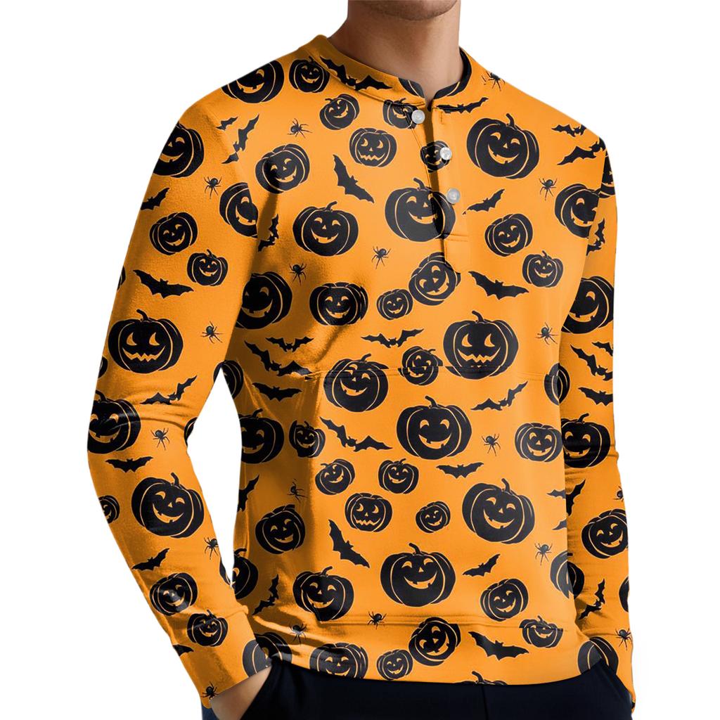 Men's Casual Button-Down Sweatshirt Fashion Printed Long Sleeve Shirt Pullover