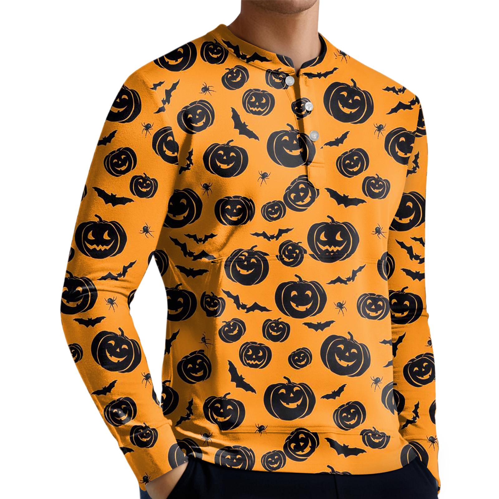 

Мужской повседневный свитшот на пуговицах, модная футболка с длинным рукавом с принтом, пуловер XXL оранжевый