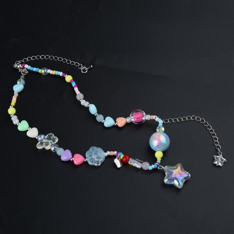 Colorful  Beaded Colored Heart Choker Necklace Adjustable Clavicle Chain for Women Girl Cute Handmade Boho- Jewelry