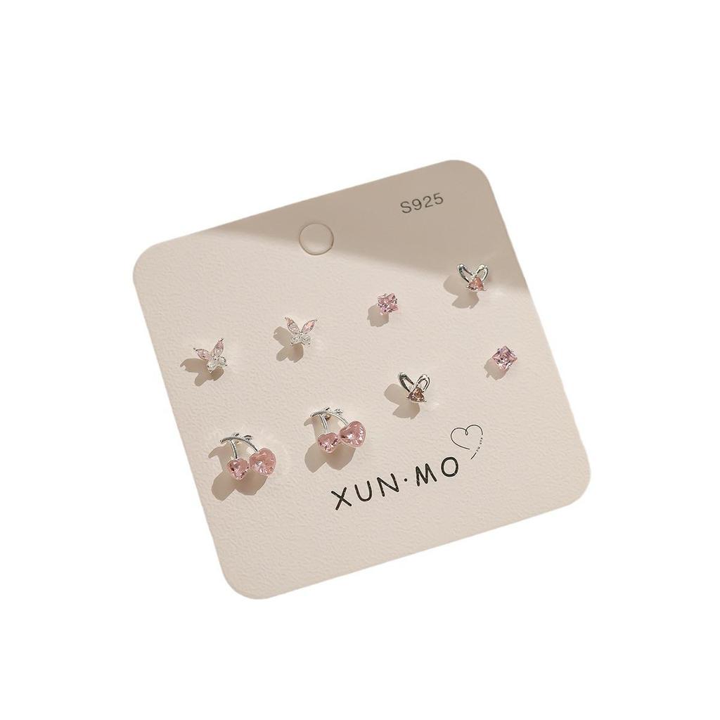 Brincos elegantes de prata com zircônia rosa para mulheres - Luxo leve, estilo coreano moderno, perfeito para estudantes