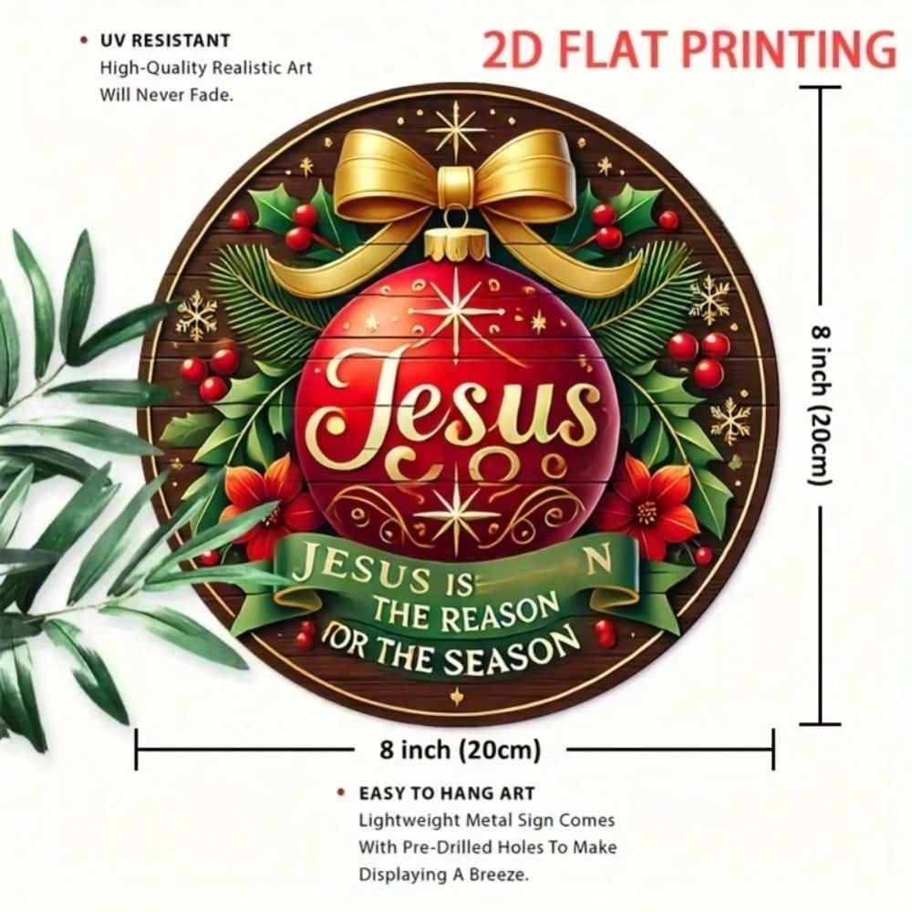 Vintage Wrought Iron 2D Flat Jesus Christmas Wall Decor With Golden Bow Religious Holiday Home Art Sign Indoor Festive Decoration