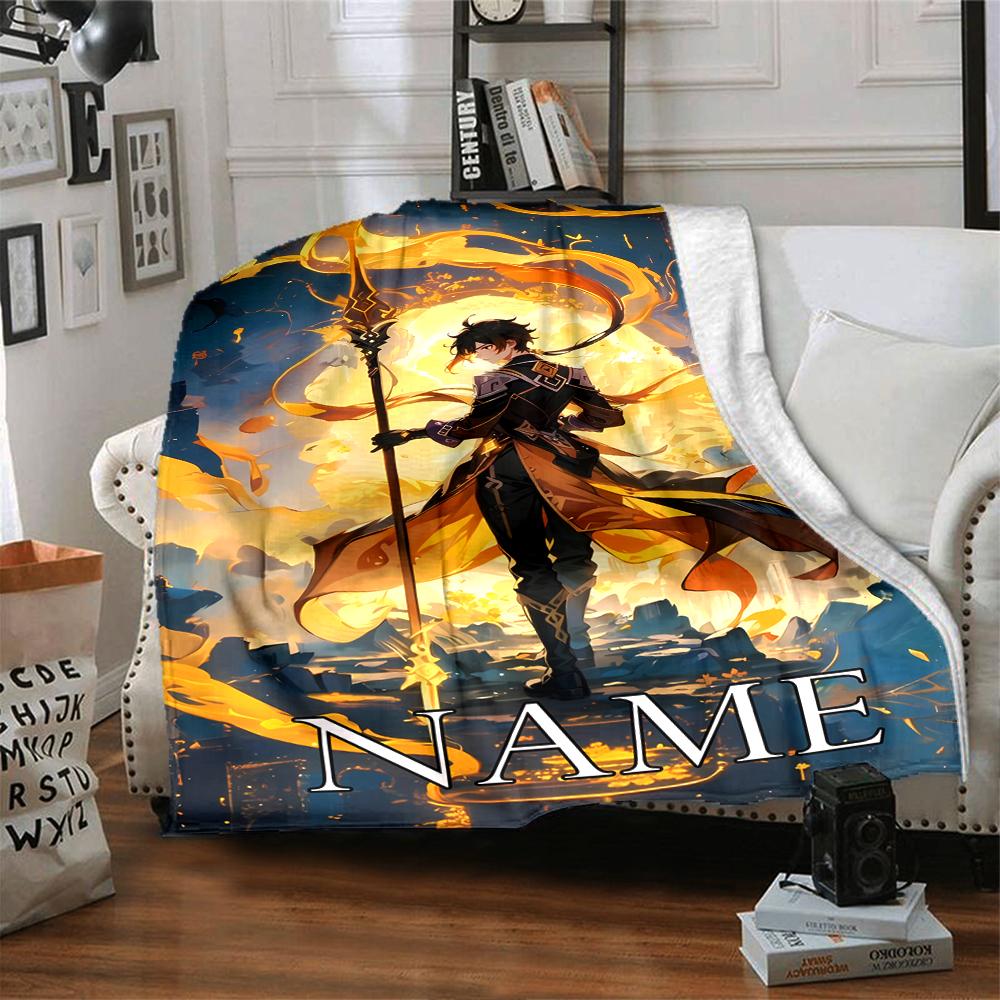 Customiz Name Personality Genshin Impact characters  Blanket Soft &Warm Sofa Office Bed Travel Lunch Break Blanket, Gift Suitable All Seasons