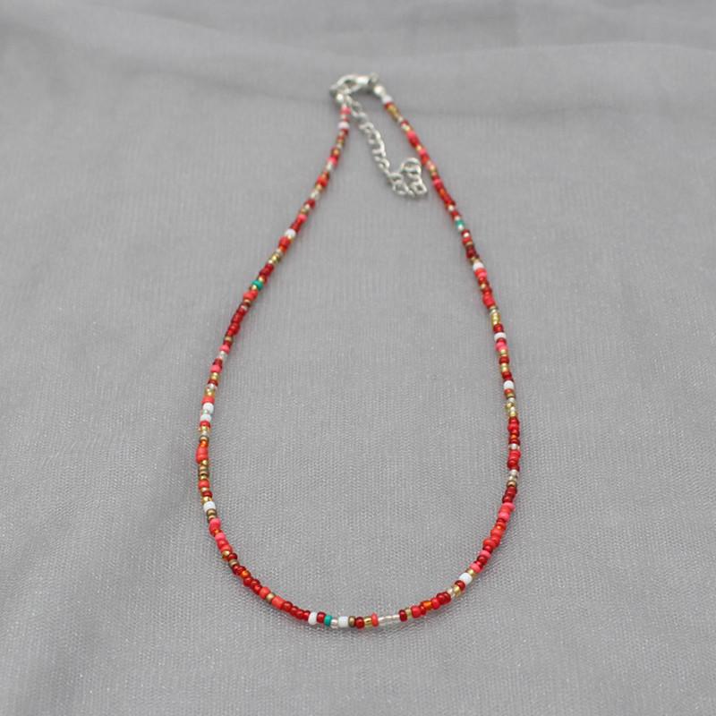 Dopaminová Barevná Rýžová Korálková Náhrdelník Dívčí Styl Bohémský Korálkový Krční Řetízek Řetízek na Klíční Kost