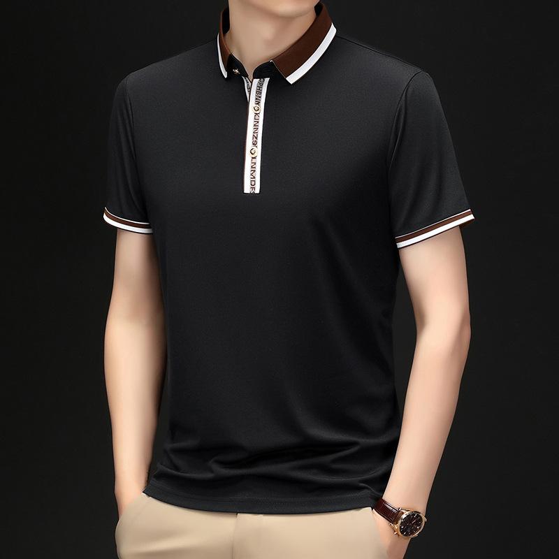 T-Shirt Medium Loose Business Casual Lapel Short-Sleeved Color Matching Letter Polo Shirt Men