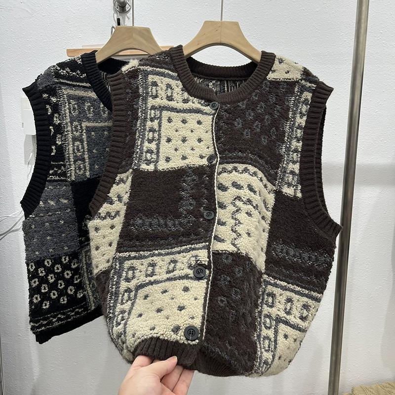 

DIMANAF 2025 Осень Женский Вязаный Жилет Без Рукавов на Пуговицах Оверсайз Повседневный Стиль Свободный Черный Свитер One Size