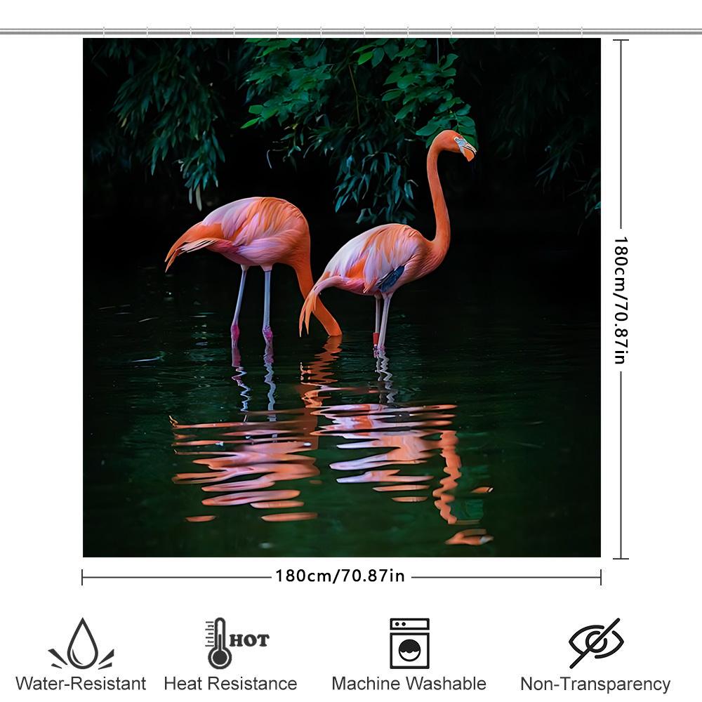 Graceful Pink Flamingos Reflecting In Water - Perfect for Bathroom Decor - Durable and Waterproof Shower Curtain Elevate Space