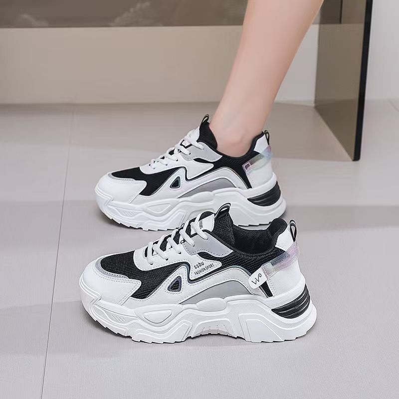 Niche Thick-soled Round-head Mesh Breathable Shoes Autumn Dad Shoes Campus Wind Shoes