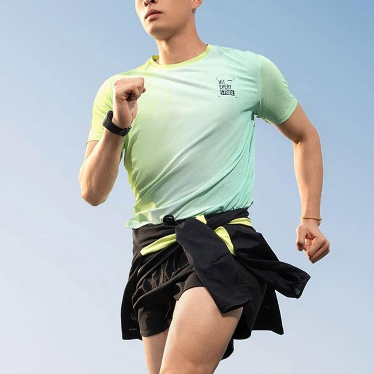Li-Ning Running Series Gradient Round Neck Pullover Quick-Dry Breathable Short Sleeve T-Shirt Men Tops Cool-Green Fluorescent-Yellow ATSU191-3