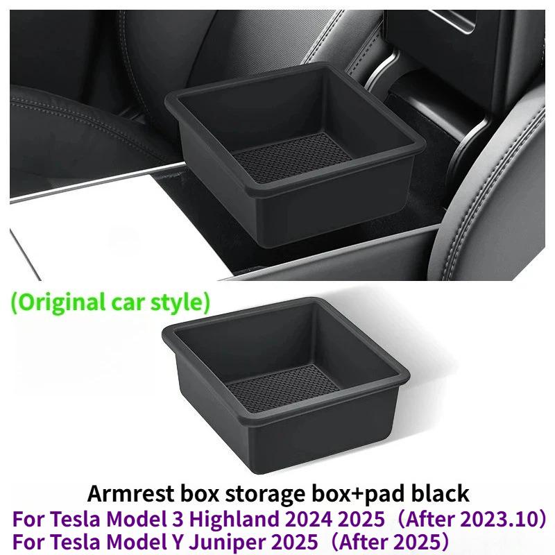For Tesla Model Y Juniper 2025 Center Console Storage Organizer Box Tray Armrest Hidden Box Cup Holder New Model 3 Highland 2024