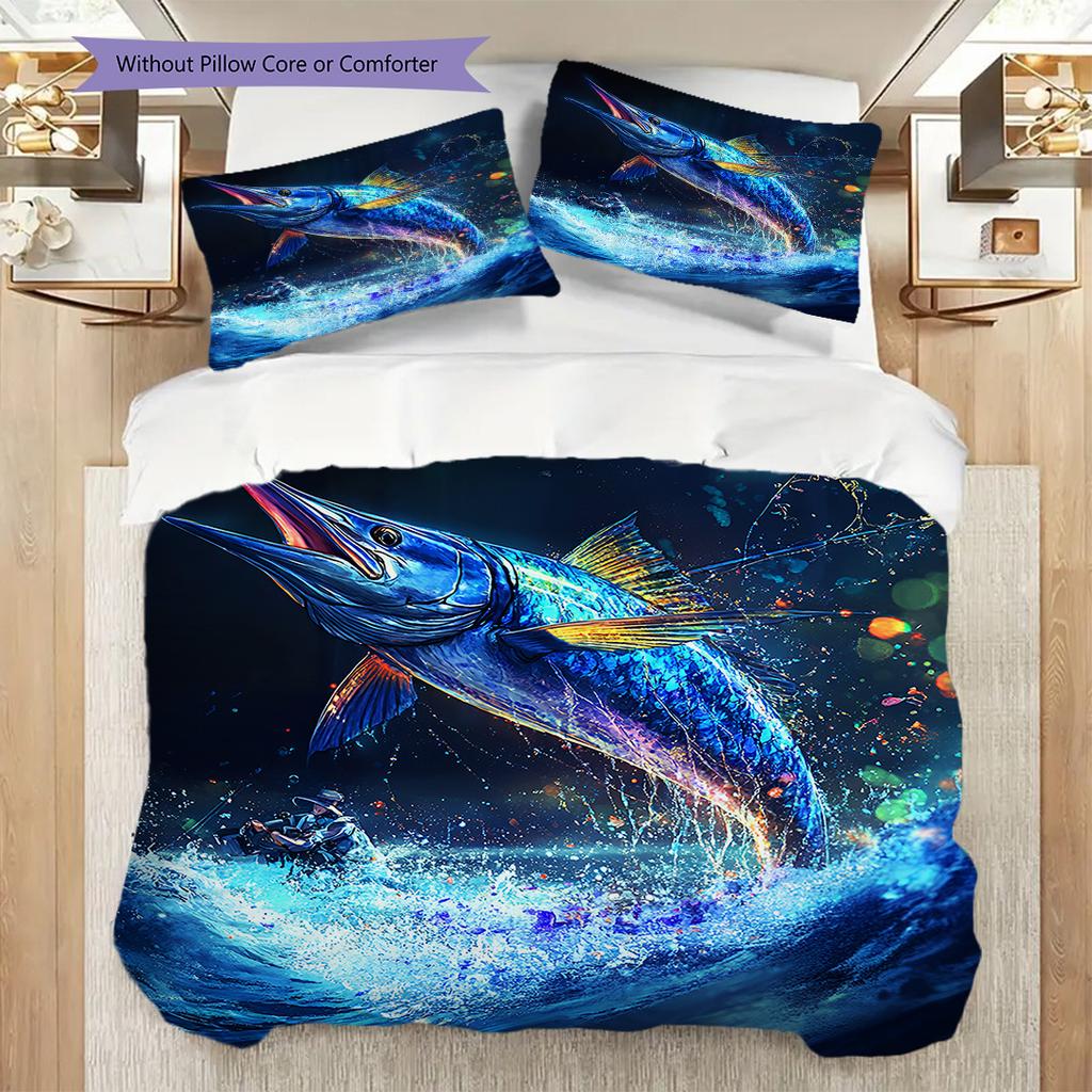 Tuna Pattern Bedding Quilt Set Quilt Cover Pillowcase Home Decoration Birthday Gift (1 * duvet cover + 2 * pillowcase, without core)