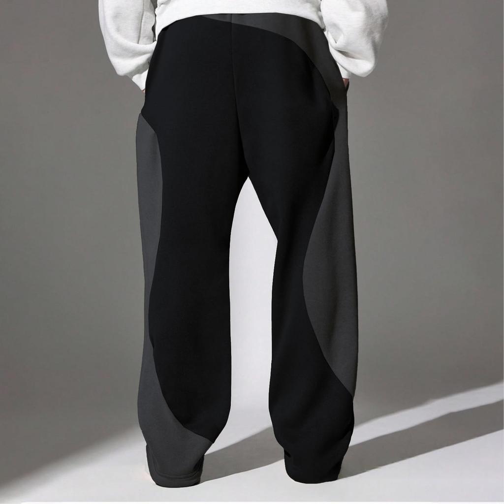 Pánské tepláky s poutky, ležérní kalhoty s barevně blokovanou linií, pánské volné kalhoty