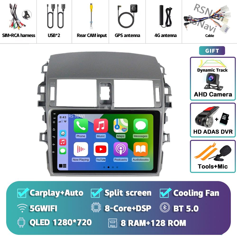 Android 14 Carplay Auto For Toyota Corolla 2006 - 2013 Car Radio 4G+WIFI Player Multimedia Stereo 360 Camera Navigation Video BT