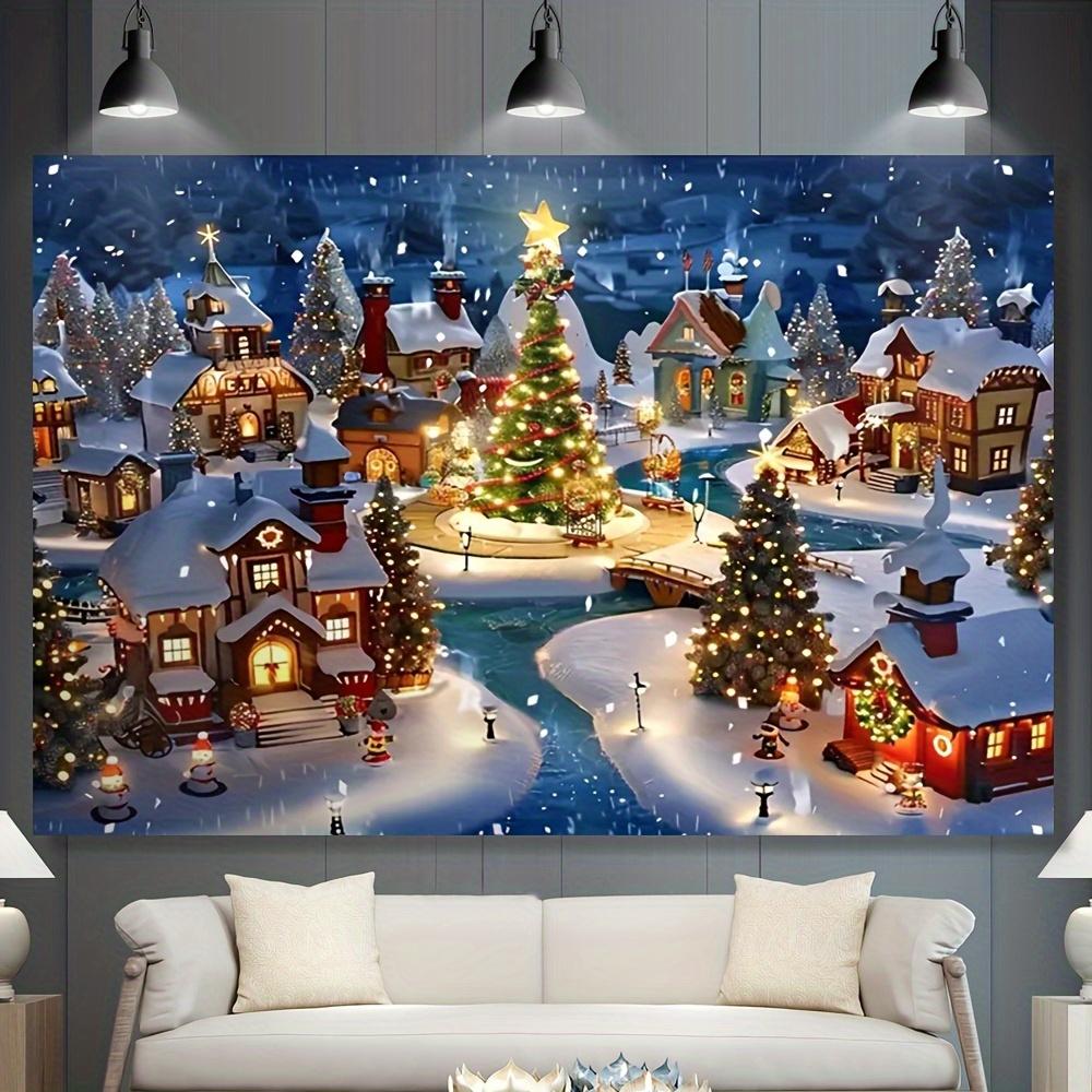1pc2D Flat Winter Village Scenery Banner Background, Suitable for Weddings, No Electricity Required——sym