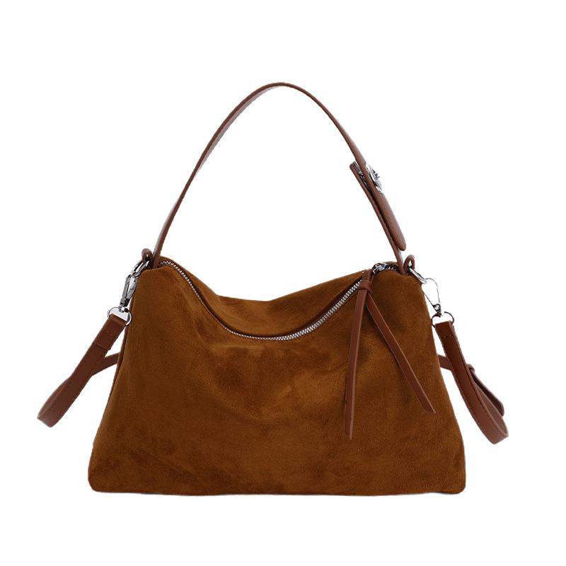 Autumn and winter Maillard color suede retro fashion shoulder messenger women's bag simple versatile bag