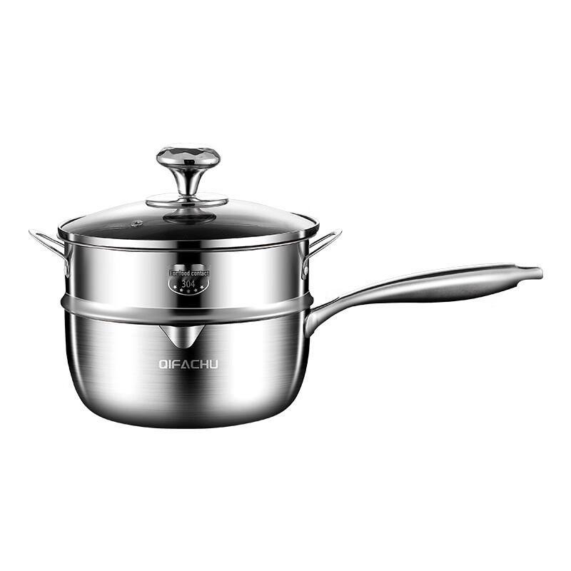 WuTuo 22cm 316 Stainless Steel Yukihira Pot with Lid & Steamer