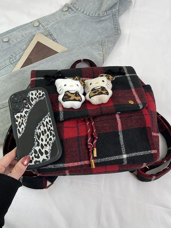 Damen Retro Karomuster Rucksack: Handtasche im koreanischen Stil für Kätzchen-Pendler für Herbst & Winter