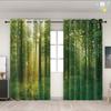 2dílné zatemňovací perforované závěsy, oboustranné matné, ložnice, balkon, obývací pokoj, potisk svěží zelené lesní stěny