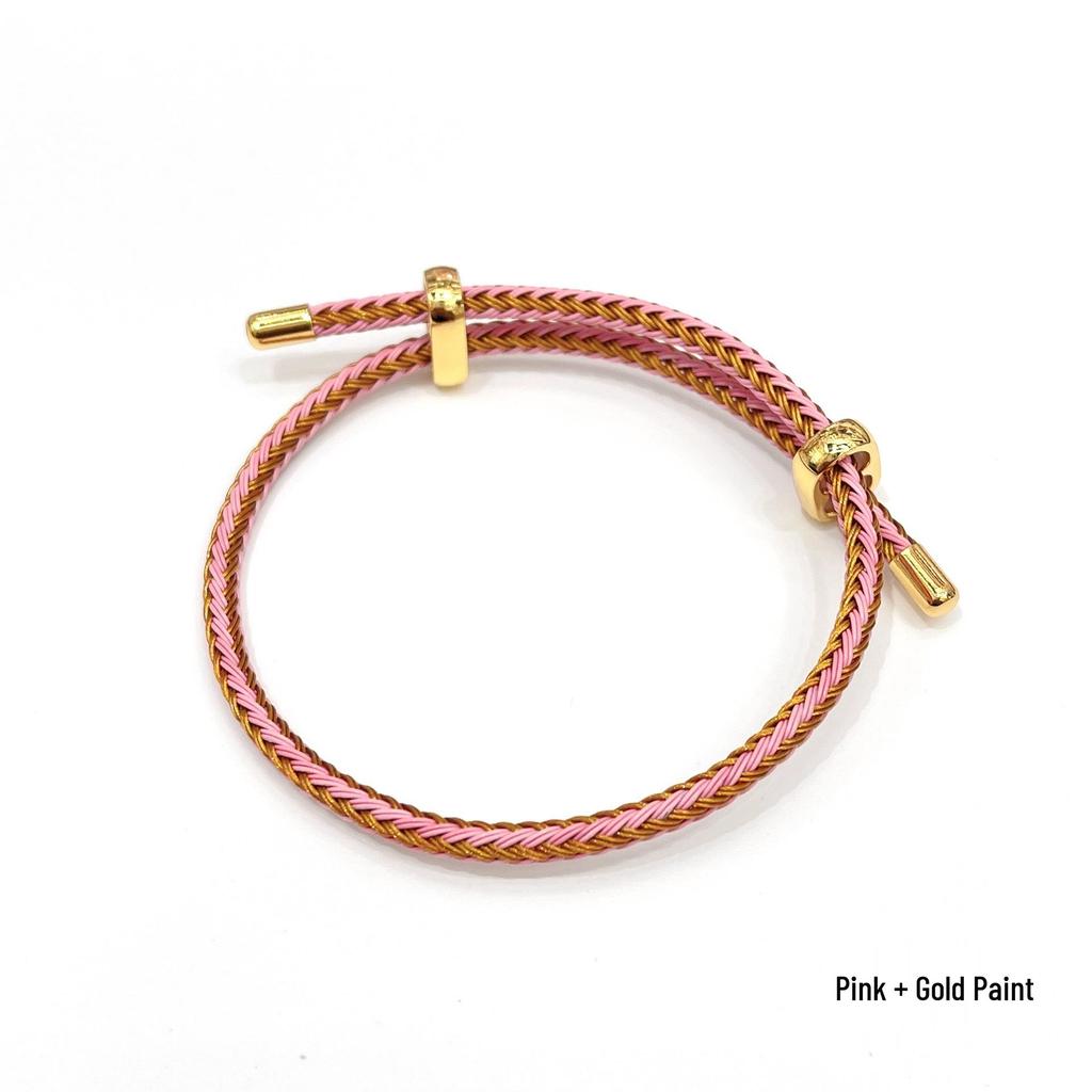3mm Adjustable Steel Hand Rope Bracelet with Figure-Eight Buckle, Hard Gold Lucky Pixiu Beads, Red Rope Zodiac Design