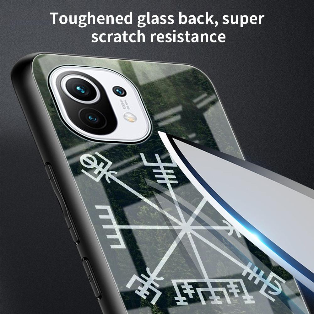 Tempered Glass Case For Xiaomi Mi Poco X3 NFC 11 Ultra Note 10 Lite 10T Pro F3 9T 11i M3 Shell Phone Cover Viking Vegvisir Logo