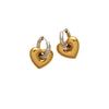 Creative French Heart Set: Stainless Steel Earrings & Pendant for Women - Gold & Silver. Fashionable, Color-Blocked, Unique Ear Jewelry.