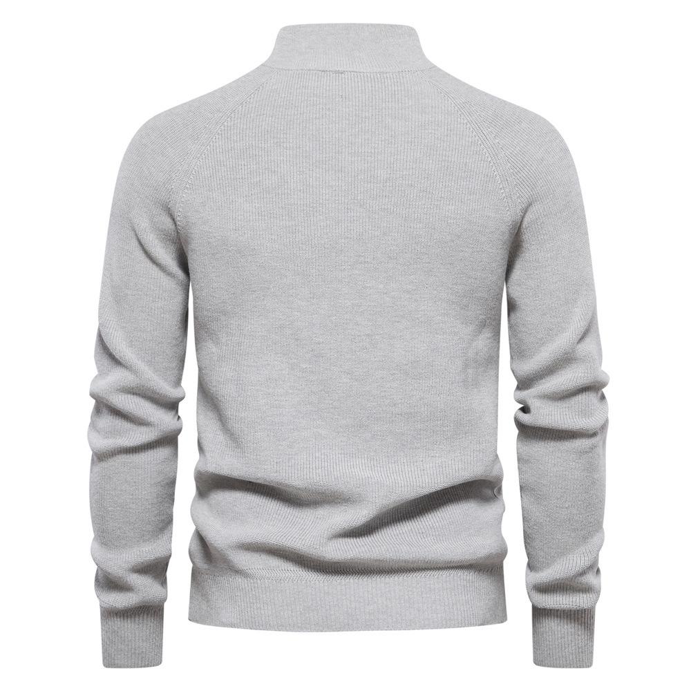2023 Autumn/Winter Men's European Size Solid Color Zipper Stand Collar Long Sleeve Sweater