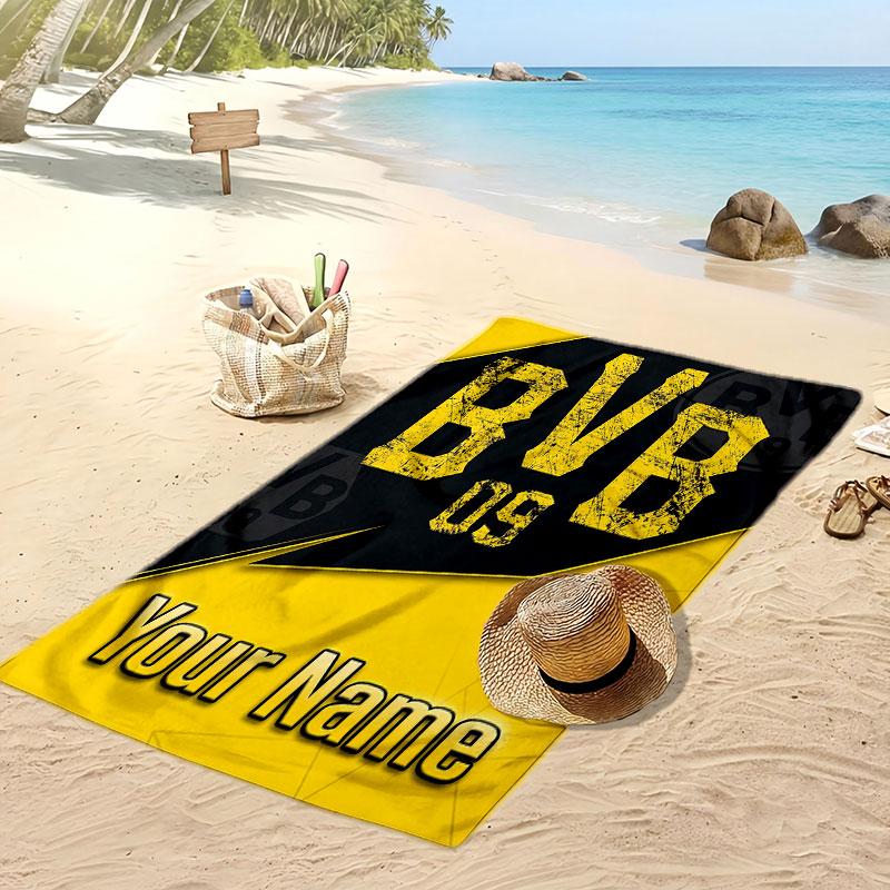 Borussia Dortmund Personalisiertes Bedrucktes Strandtuch Fußballlogo Unterstützung Benutzerdefinierter Name Text Absorbierendes Handtuch Für Sport Reisen Besonderes Geschenk 80cmx160cm(31x63inch)