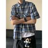 Men's Retro Plaid Short Sleeve Shirt Casual Loose Fit Double Pocket Button Up Top