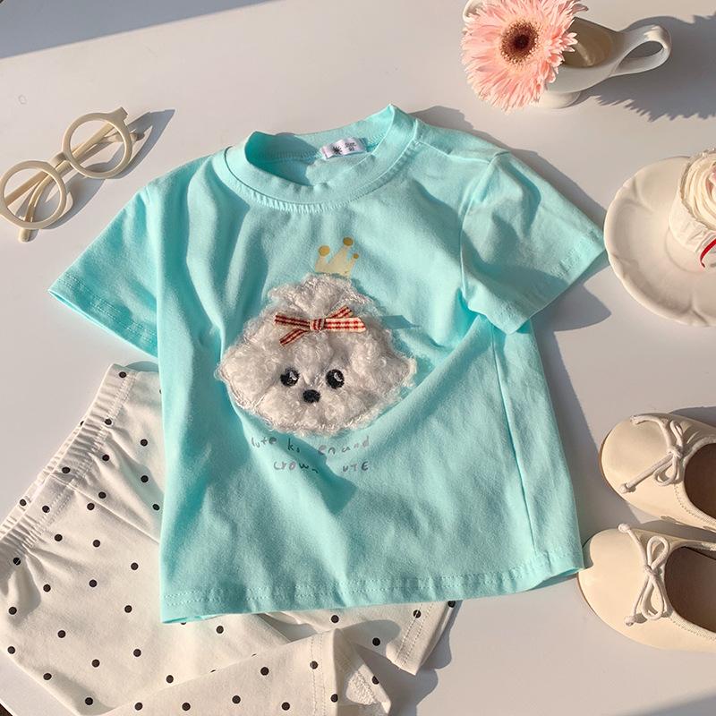 Boy And Girl Casual Short-sleeved T-shirt For Summer, Cute Plush Dog-style Children's Top