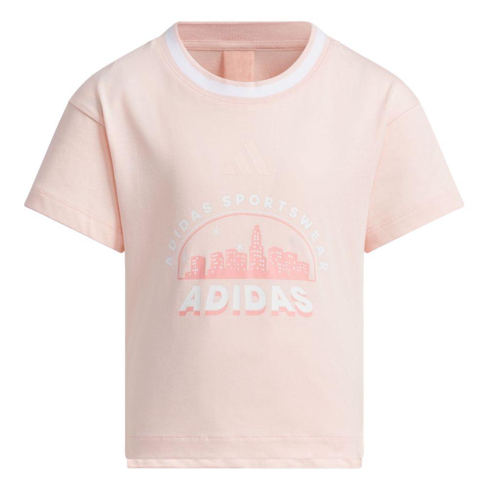 Adidas Серия Спортивная Мода Удобная Мягкая Универсальная Детская Футболка с Коротким Рукавом Цвет Розовый Лед JL7576 134