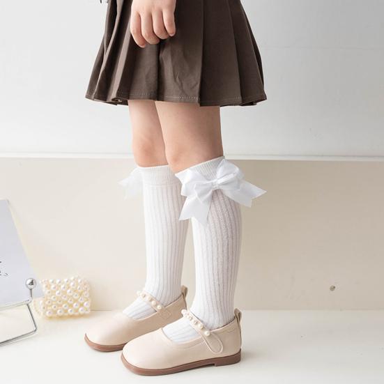 1 Pair Kids Bow Knee High Cotton Socks Cotton Long Socks Adorable Breathable Mid-Calf