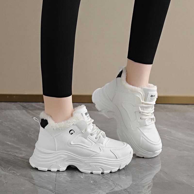 New women's shoes 2026 winter high top sports dad shoes with plush cotton shoes anti slip women's shoes