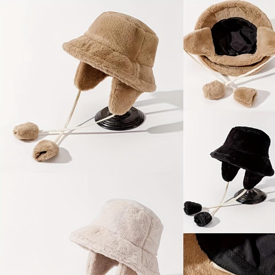 Abnehmbare Ohrenklappenmütze, flauschiger Fischerhut für Damen, klassisch, einfarbig, warme Beckenmütze, leichte, kältebeständige Fischermütze für Herbst und Winter