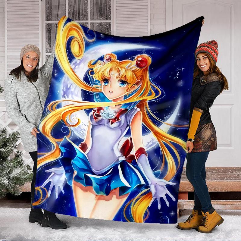 Moon Princess Print Flannel Blanket, Soft Warm Lightweight Throw Blanket for living Room,Sofa Bed Camping office