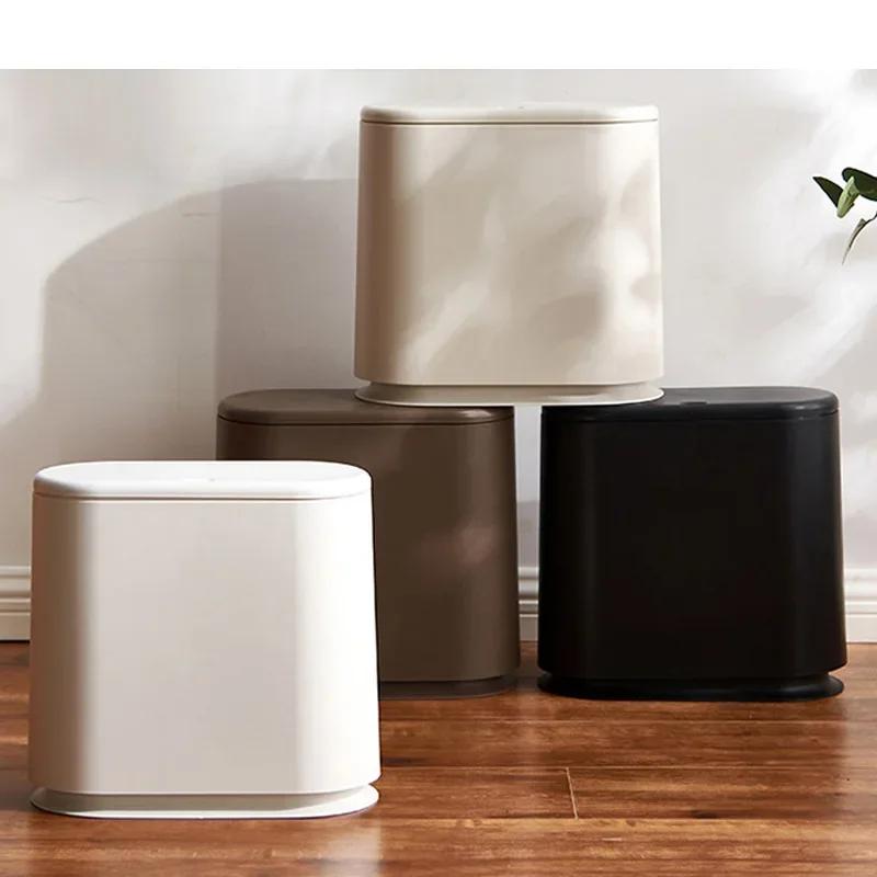 Japanese-style Oval Press-type Elastic Cover Trash Can, Toilet Crack Classification, Storage, Paper Basket, Household Bucket