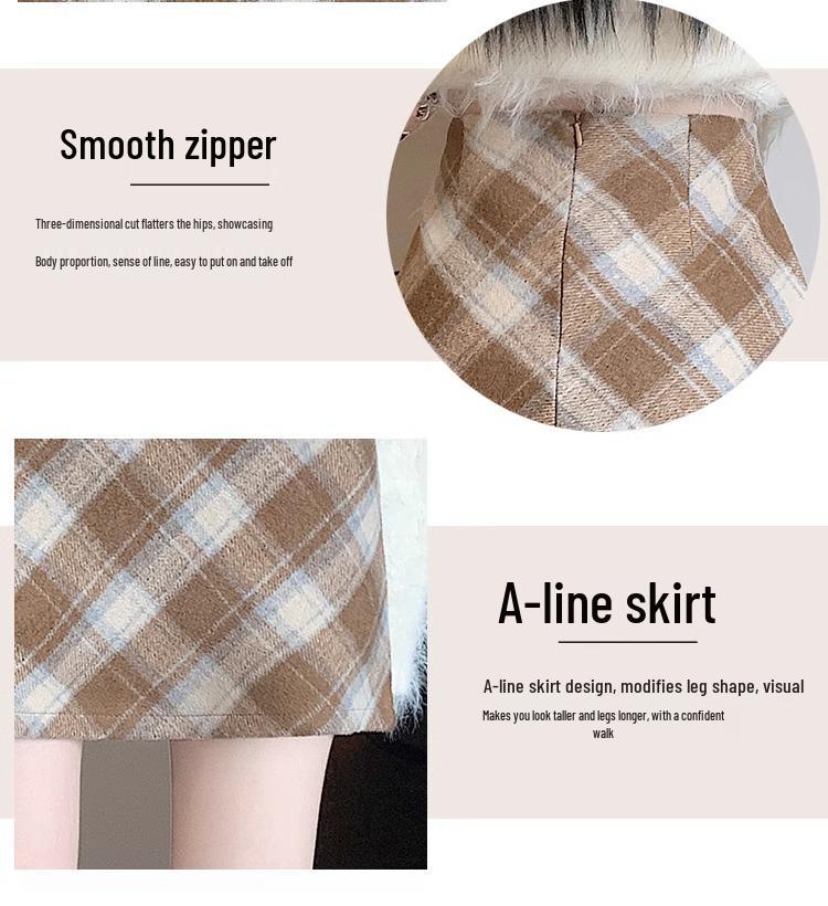 Korean Style Retro Plaid High-Waist Wool A-Line Skirt for Women - 2024 Autumn/Winter Collection