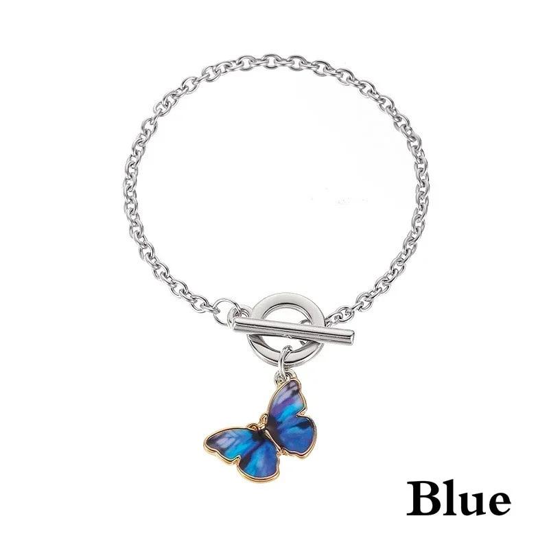 

Модный браслет-бабочка золотого цвета, простая пряжка в виде слова, цепочка с синей подвеской, браслеты для женщин, ювелирные изделия, аксессуары, браслеты, подарки WTT0650-Blue