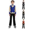 Jungen Funkelndes Strass-Stehkragen-Langarm-Kontrast-Oberteil Dehnbare Bootcut-Hose Eiskunstlauf 2-teiliges Set