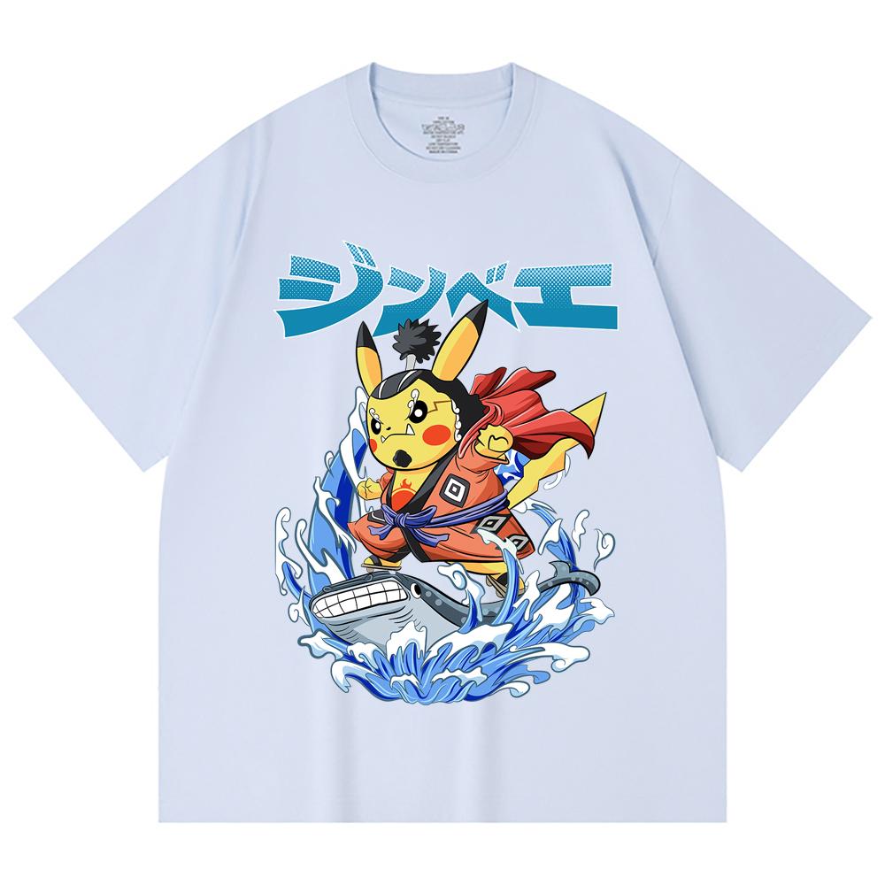 230 Gsm 100% Cotton Pokemon V11 Jimbei Pikachu Print Unisex Heavy Cotton T Shirt