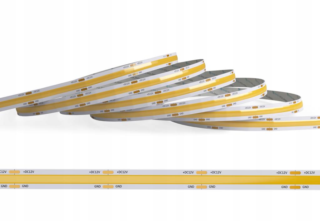 Mocna Taśma Led Cob 5M 12V Neon Ciepła Linia 5050 Samoprzylepna