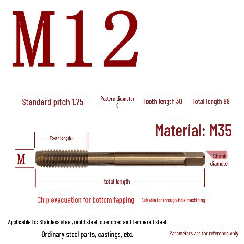 Cobalt Tapping & Threading Tools for Spiral Taps M3-M12, Stainless Steel