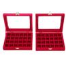 2pcs Velvet Jewelry Storage Box 24 Grids Jewelry Ring Display Box with Transparent Lid for Earrings Rings Bracelets