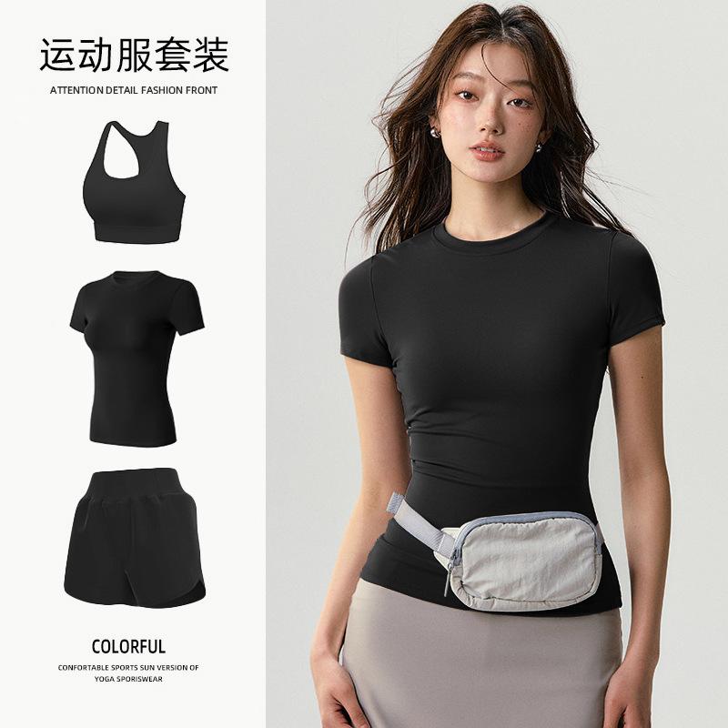 Basic yoga t-shirt women's waist versatile fitness short-sleeved running quick-drying yoga clothes tight top