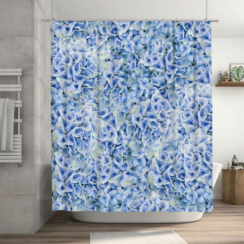 High-quality waterproof shower curtain with blue hydrangea pattern for bathroom decoration