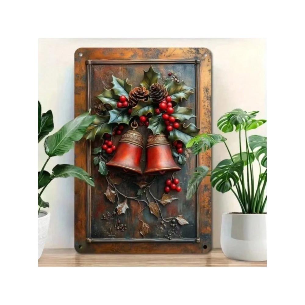 3D Metal Wall Art Christmas Bell Holly Decor
