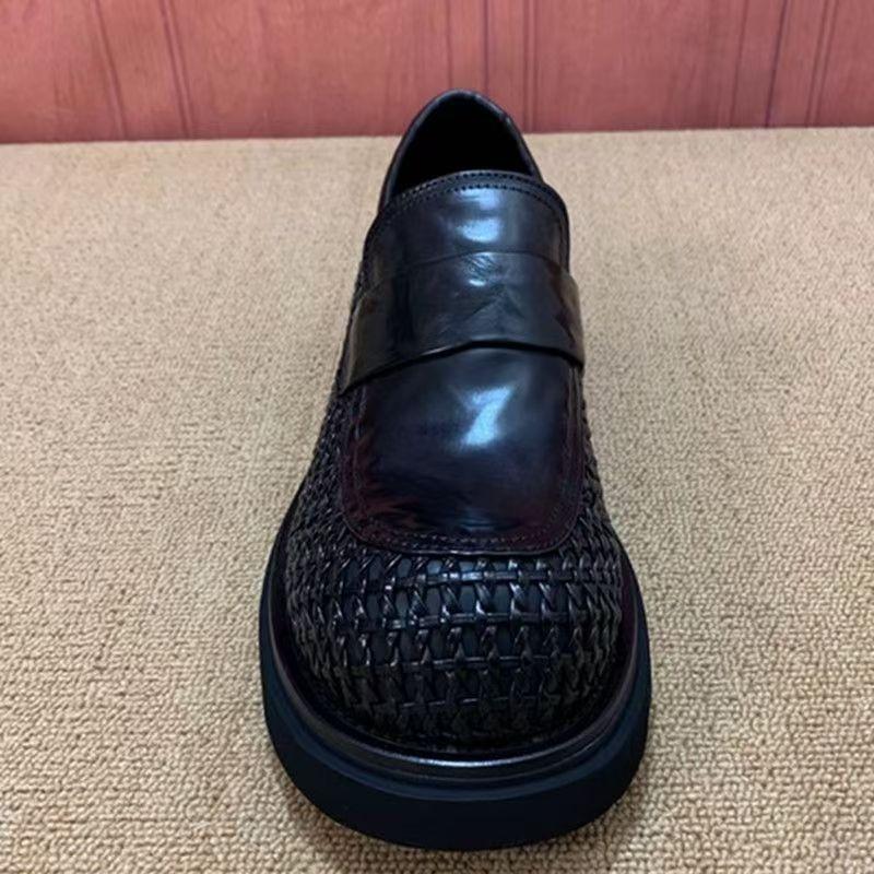 Leather Shoes Men's Summer New Hollow Breathable Woven Leather Business Platform Casual Shoes One Pedal