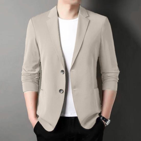 Formal Summer Suit Coat Business Coat Lapel Long Sleeves Double Buttons Straight Pockets Anti-wrinkle Solid Color Cardigan Loose Men Work Jacket